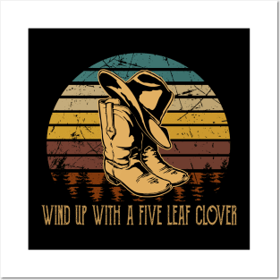 Wind Up With A Five Leaf Clover Love Music Cowboy Hat Cactus Posters and Art